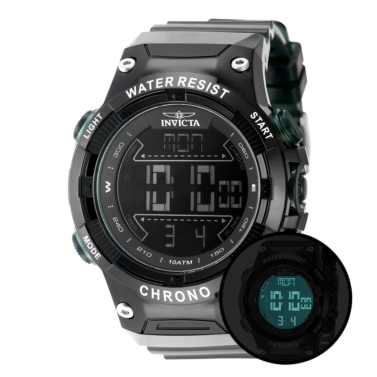 Invicta Racing Burnout Digital Men's Watch - 52mm, Transparent, Green (49042)