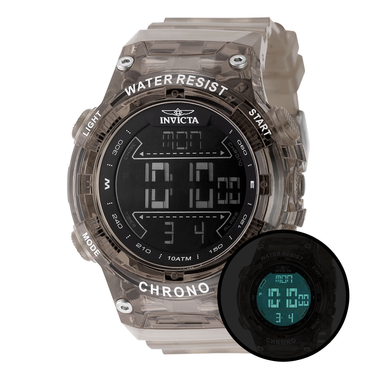 Invicta Racing Burnout Digital Men's Watch - 52mm, Transparent, Brown (49043)
