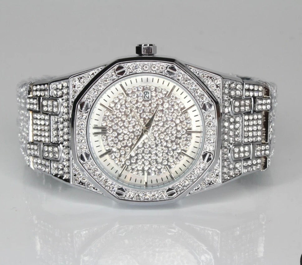 Mens Custom Fully Ice out Bling Round Icy Watch Iced Cz Quality Stainless Steel