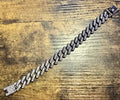 8" Black  Mens Iced CZ Out White Gold Plated Stainless Steel Miami Cuban Link Bracelet