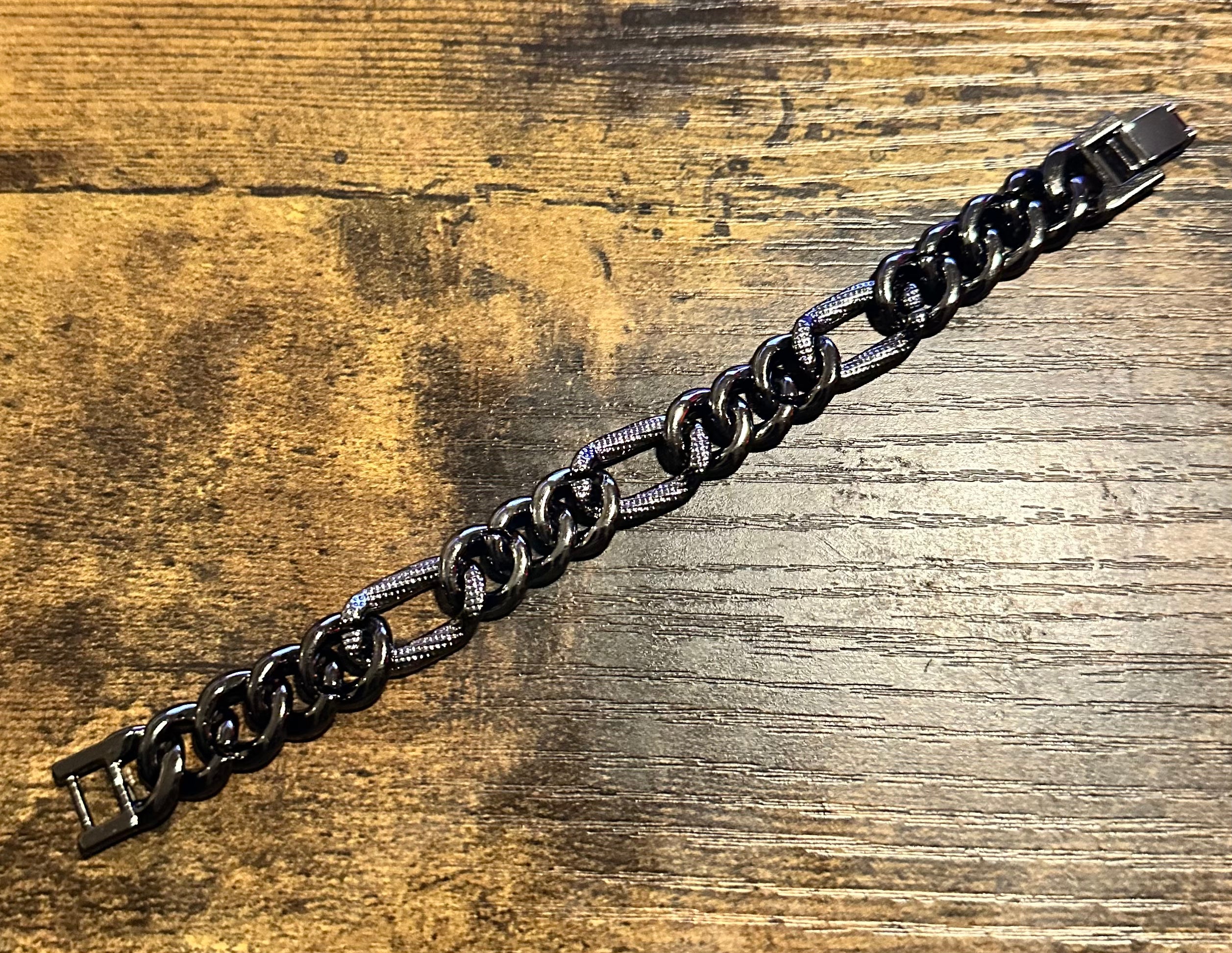 6" Mens  CZ Out Black Stainless Steel Miami Cuban Link Bracelet