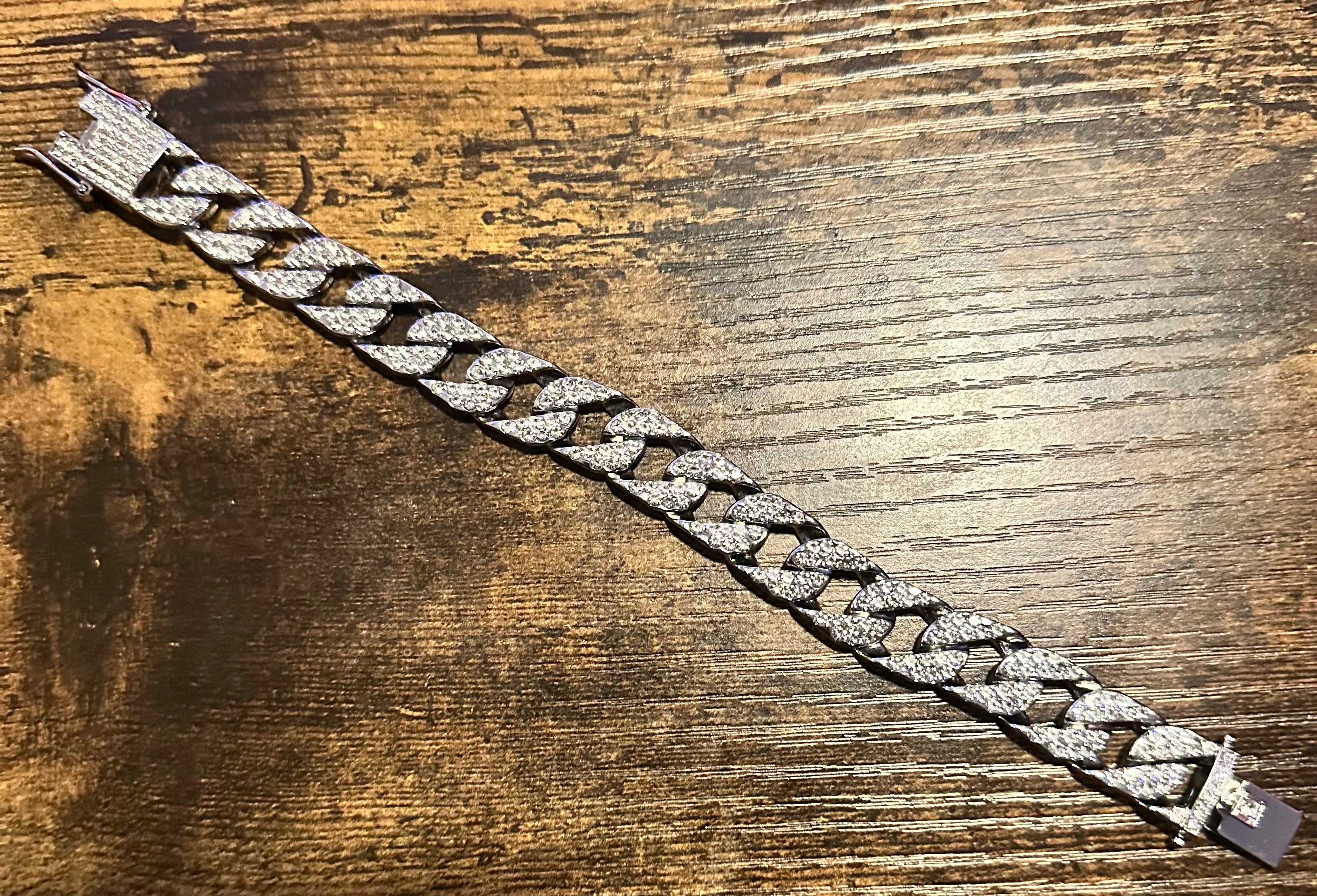 7 " Mens Iced CZ Out White Gold Plated Stainless Steel  Cuban Link Bracelet